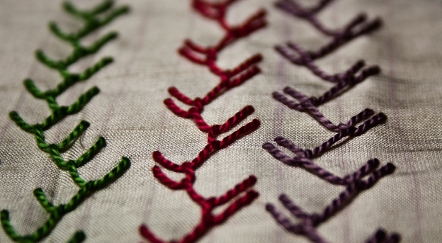 Feather stitch samples, playing with DOF on my camera