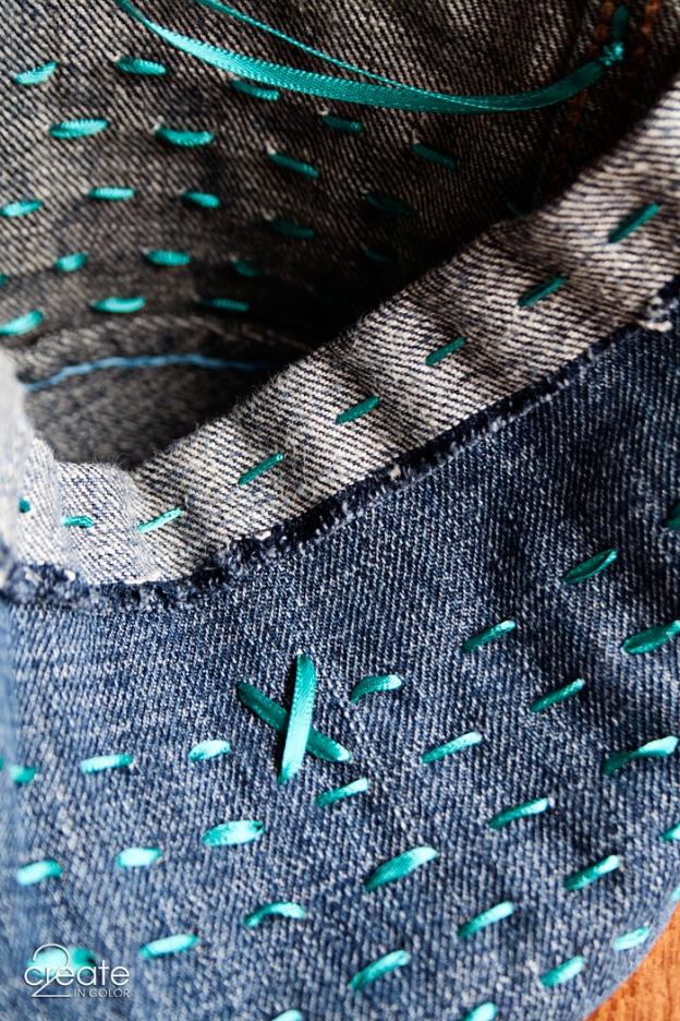 Inside and outside; french seam in blue embroidery floss